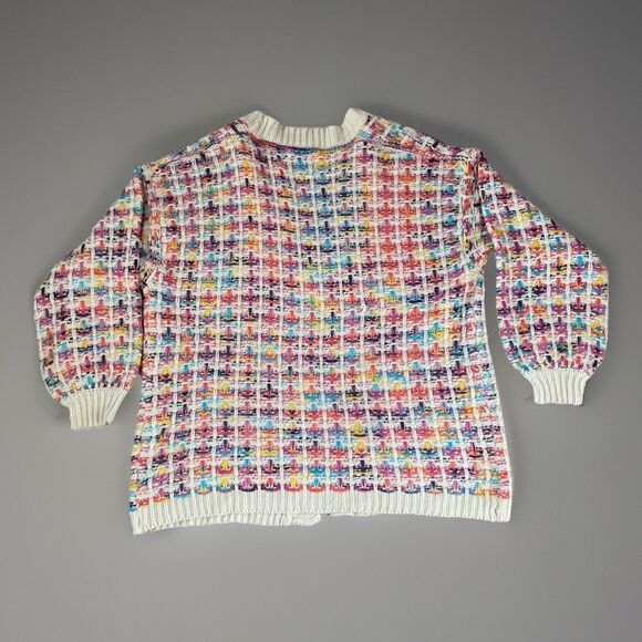 &merci Sweater Women M Multicolor Rainbow Chunky Knit Open Cardigan Tweed Bold - Picture 5 of 7